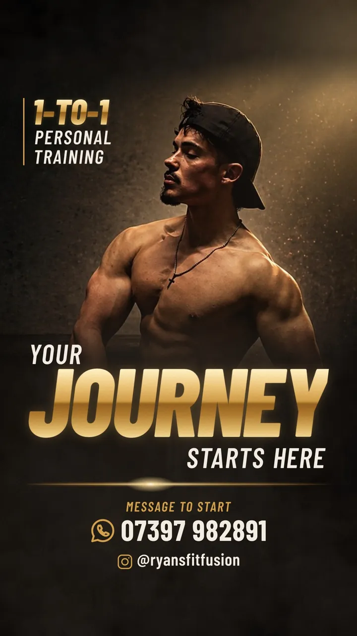A black-and-gold Instagram Story for Fit Fusion 1-to-1 personal training, reading Your journey starts here.